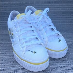 adidas Women's White Sneakers with Yellow Floral Accents